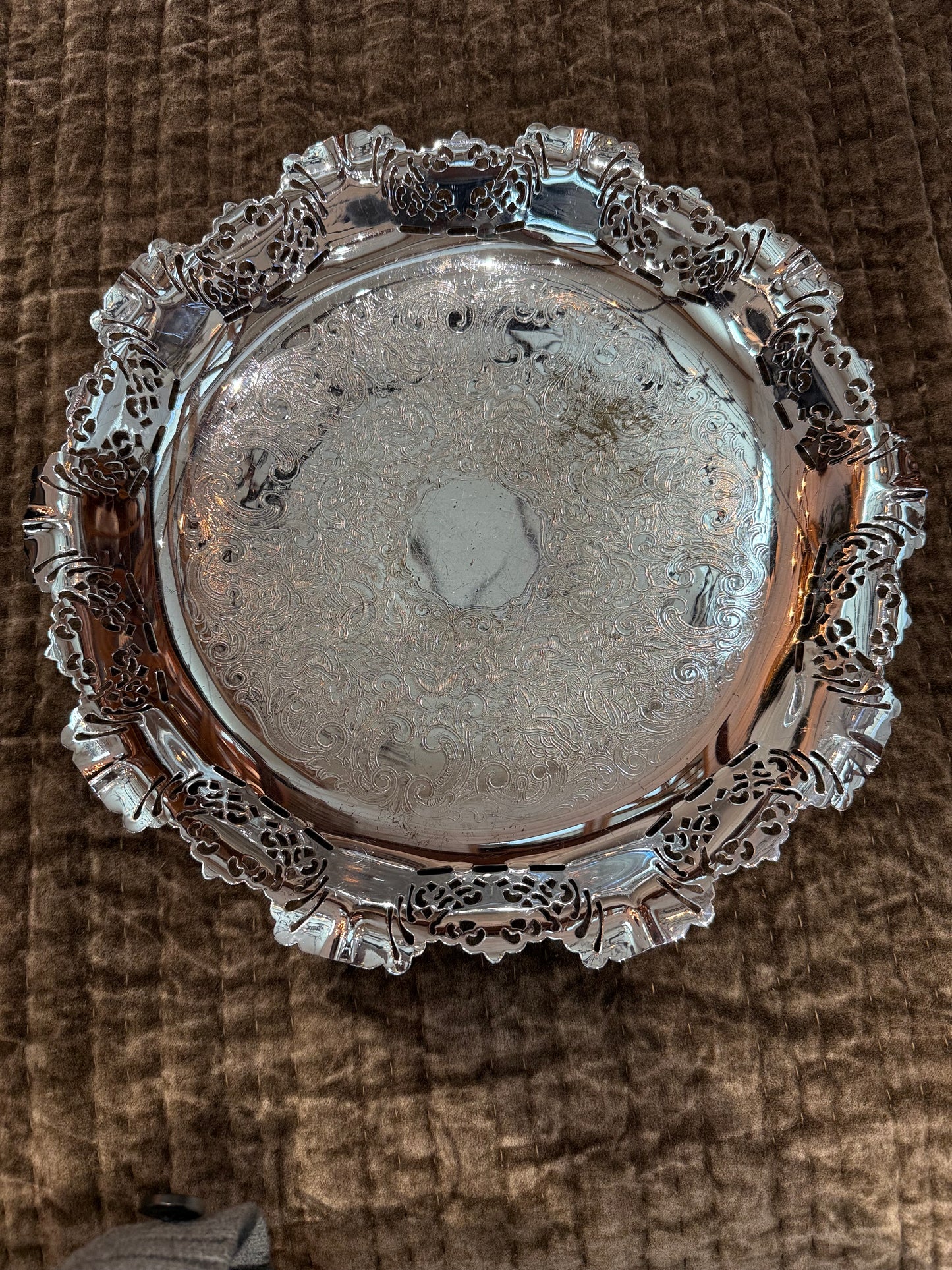 Vintage Barbour Bros. Krome-Kraft Pierced Gallery Serving Tray – 15"