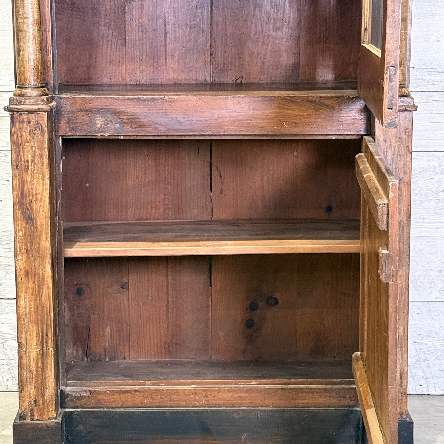French Pharmacy Cabinet with Architectural Columns and Glass Front