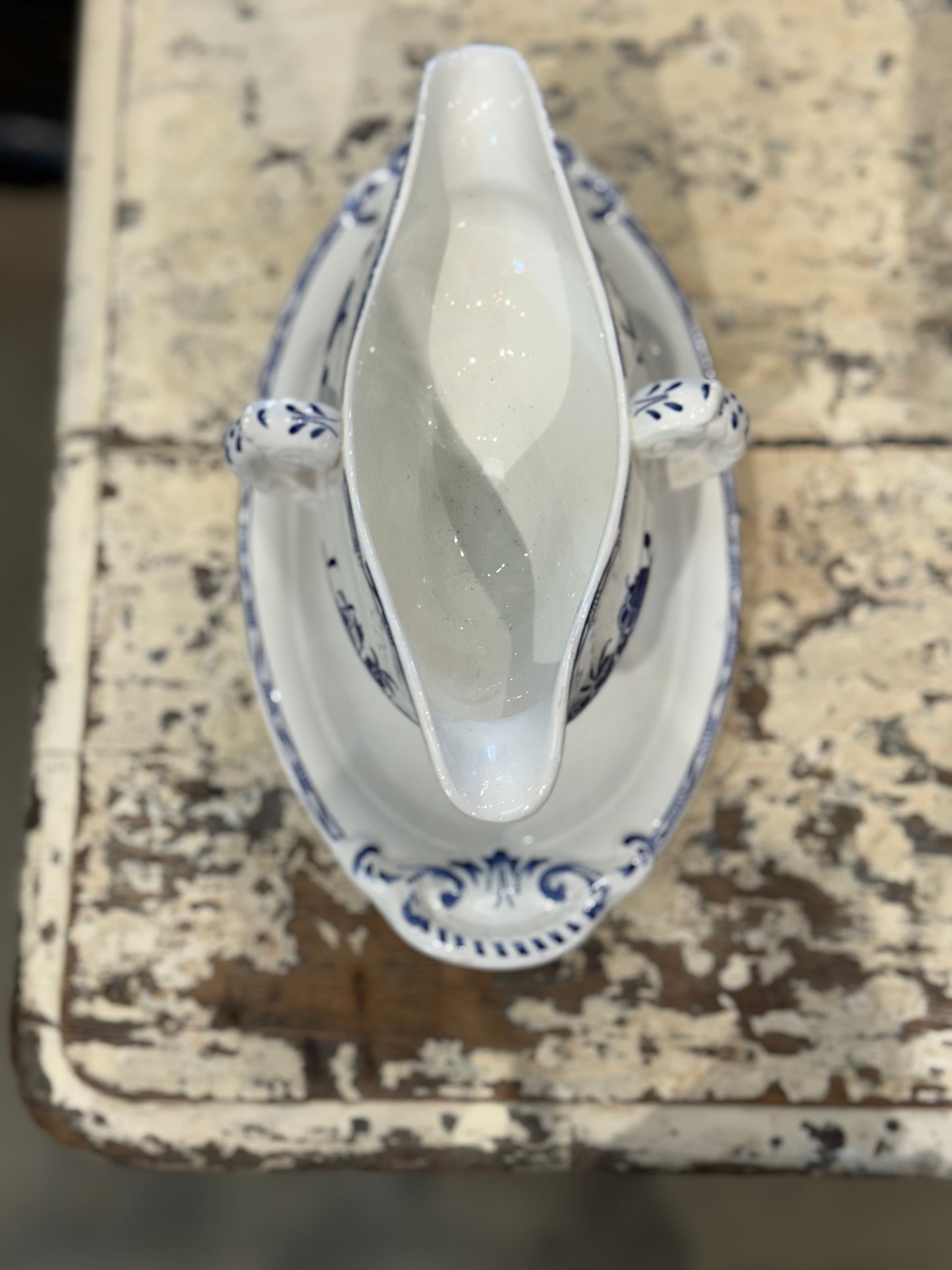 Blue And White Ironstone Gravy Boat