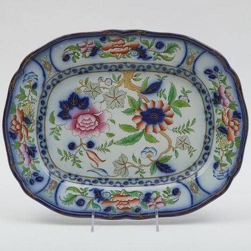 W. Adams & Sons Cobalt Ground Ironstone