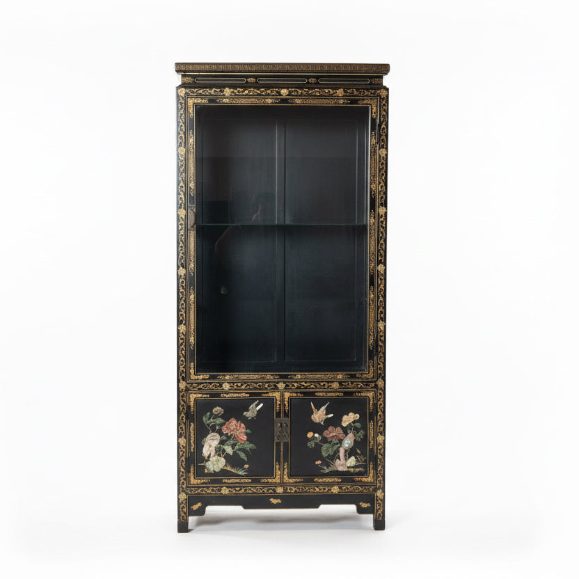 Ebonized Chinoiserie Display Cabinet with Lacquer Finish