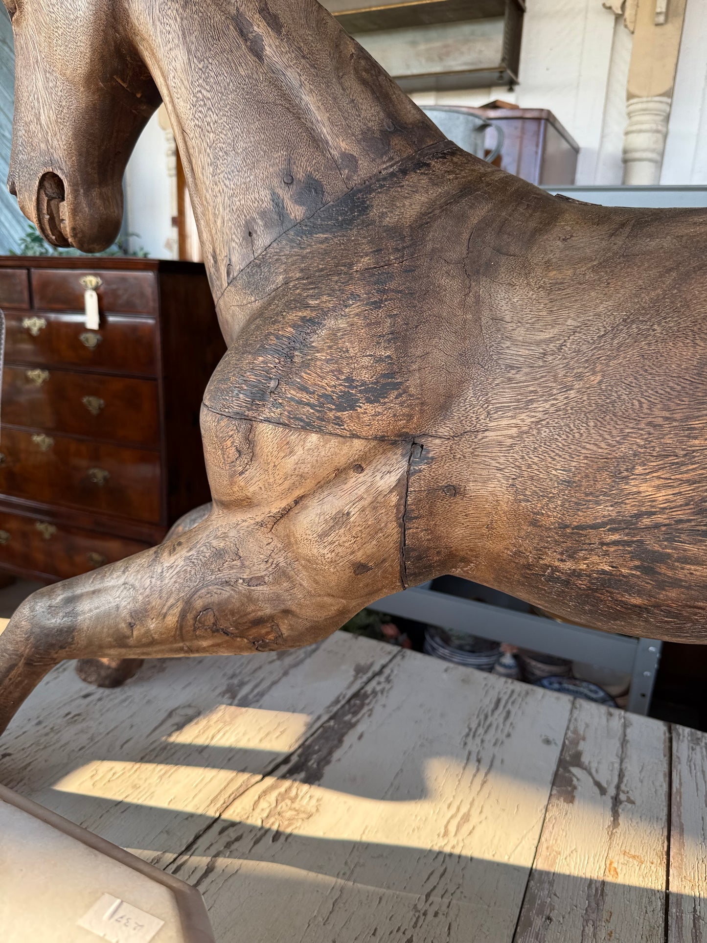 Hand-Carved Spanish Hardwood Horse Sculptures