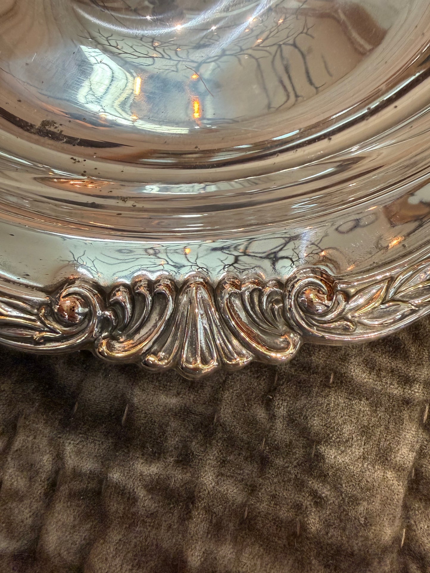 Vintage Silverplate Chamberstick Tray with Shell Motif Border – 12.5”