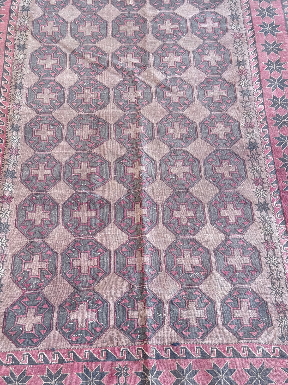 #113 Red Octagonal Hand Knotted Rug