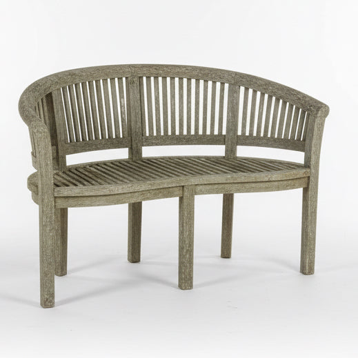 Weathered English Circa 1930 Teak Curved Bench
