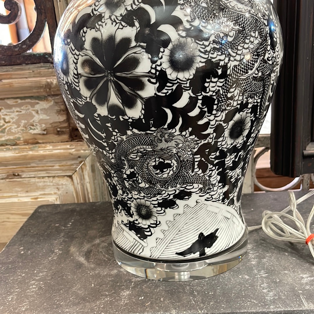 Black & White Dragon Temple Jar Lamp