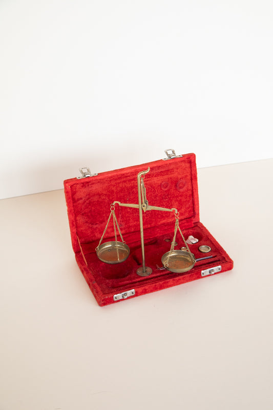 Small Jewelry Scale in Red Velvet Case circa 1900