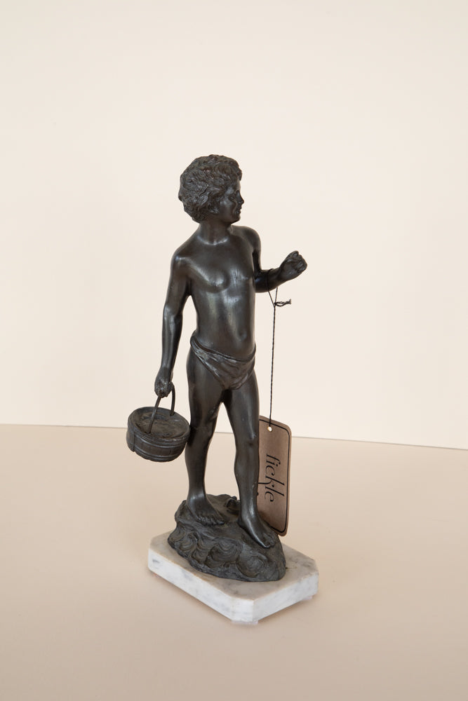 Paolo Uccello - Sculpture - Patinated Boy Fishing