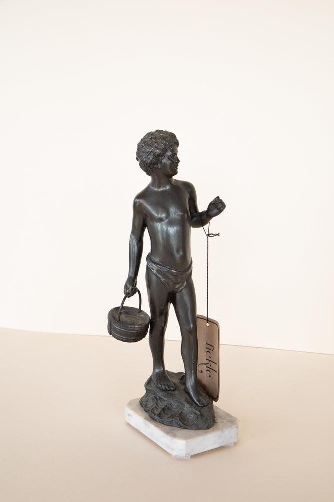 Paolo Uccello - Sculpture - Patinated Boy Fishing