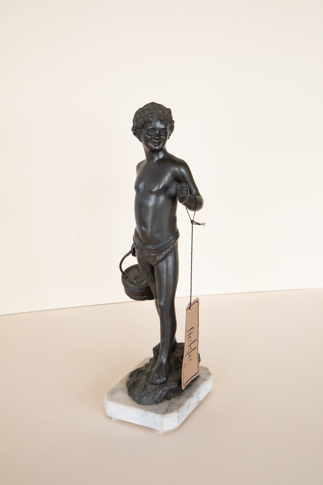 Paolo Uccello - Sculpture - Patinated Boy Fishing