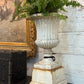 White Cast Iron Urn on Pedestal 27"H x 15"W