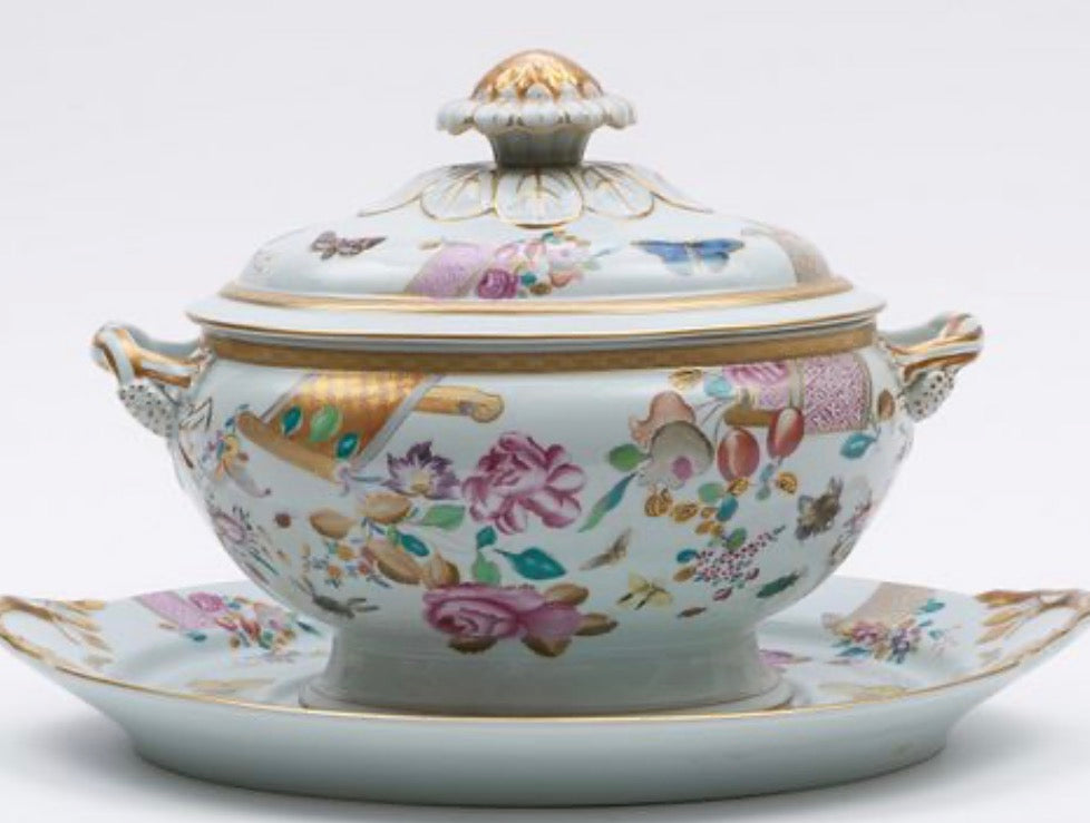 Mottahedeh “Lowestoft Rose” Porcelain Dinnerware & Serving Pieces