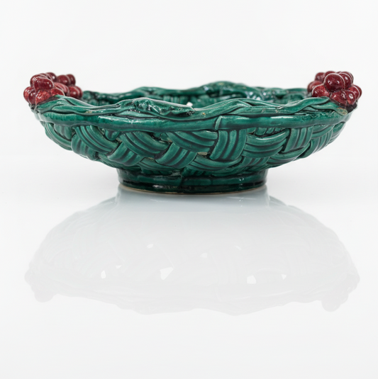 Green Ceramic Basket with Cherries Emile Tessier