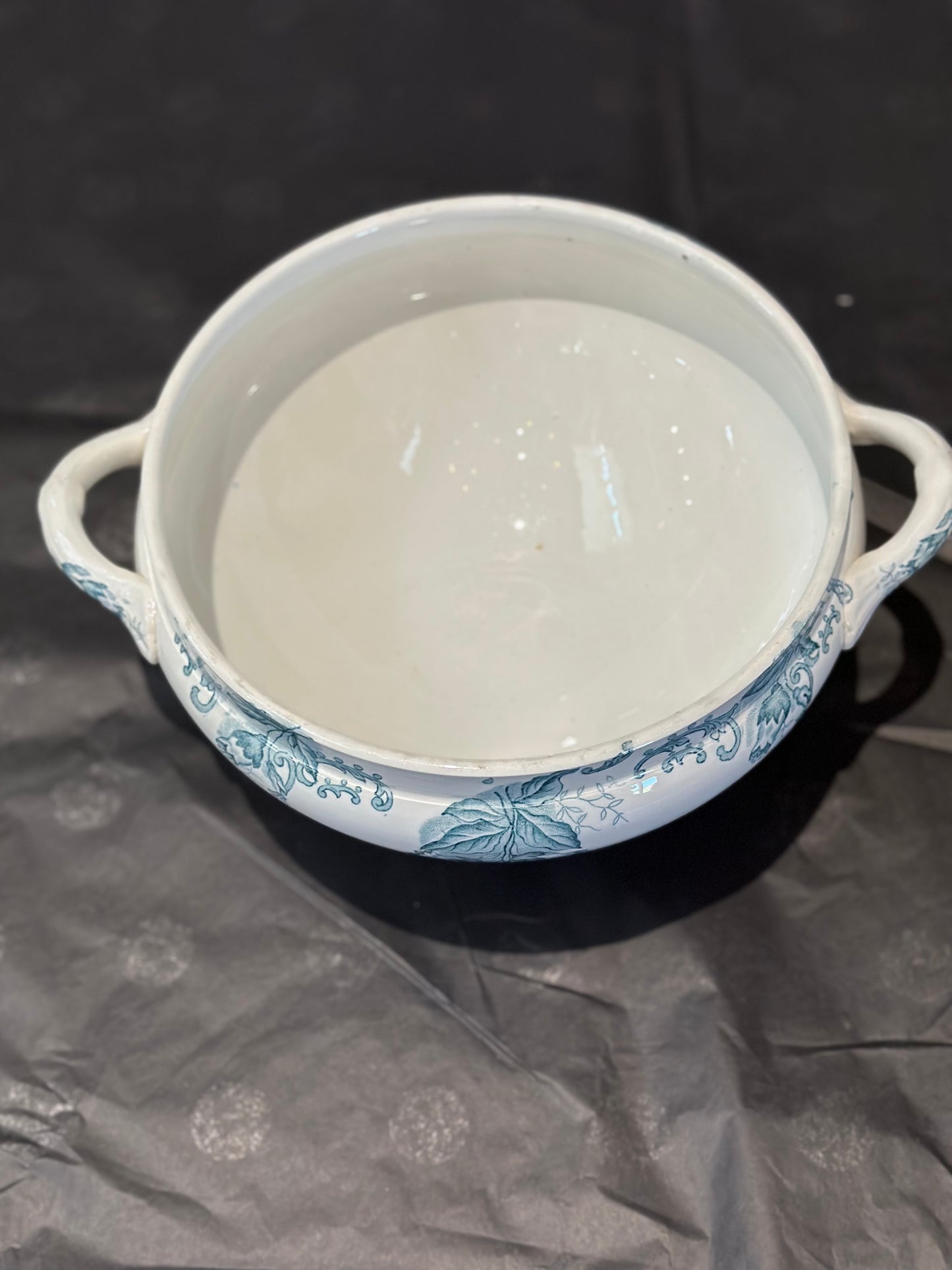Antique French Ironstone Soup Tureen “Clochettes” Pattern, Blue Floral