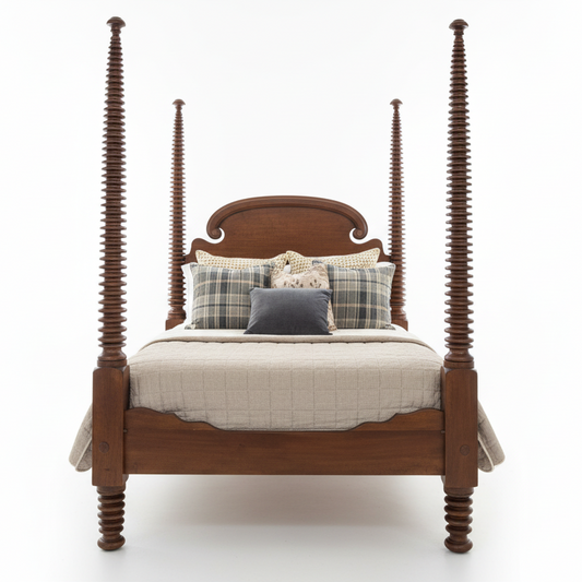 Monumental 19th Century American Empire Mahogany Bobbin Turned Four Poster Canopy Bed — 98” Tall
