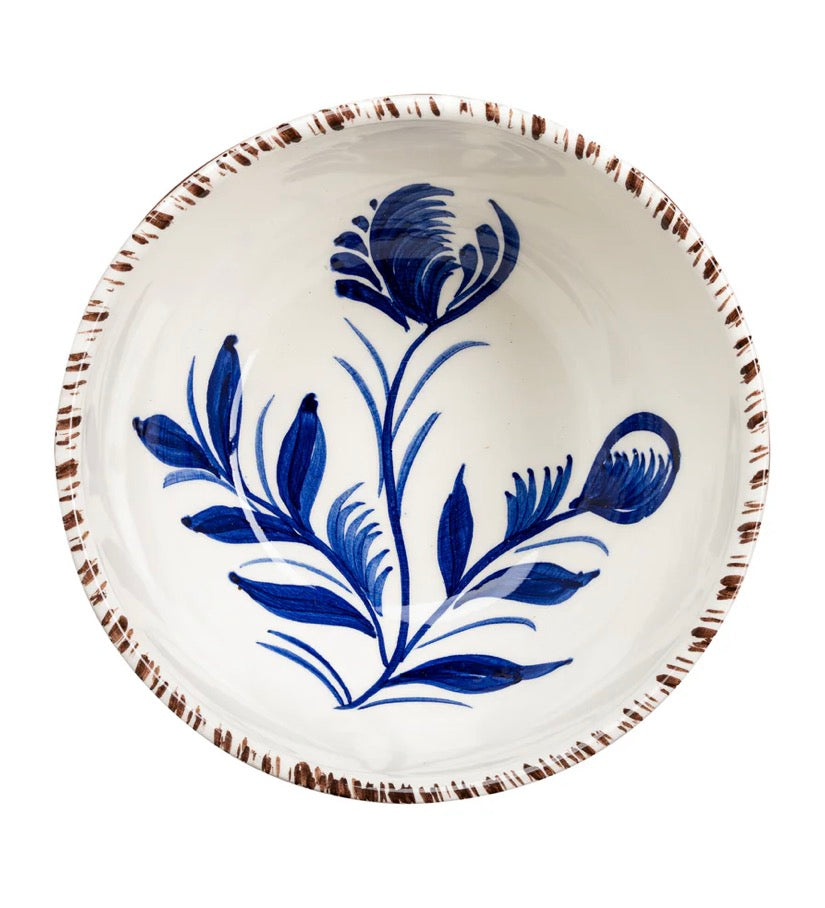 Casa Nuno Soup Bowl, Blue with Flowers & Waves