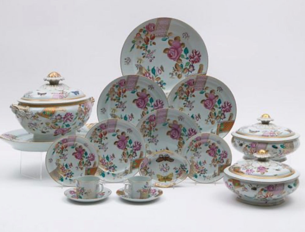 Mottahedeh “Lowestoft Rose” Porcelain Dinnerware & Serving Pieces