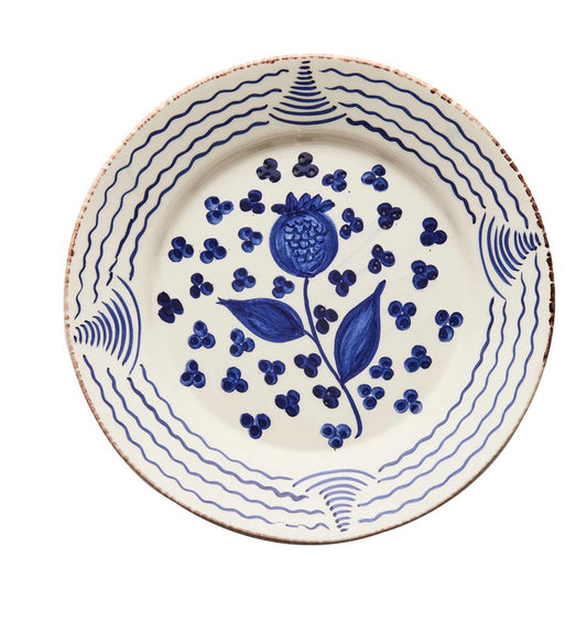 Casa Nuno Blue and White Dinner Plate, Pomegranate Waves
