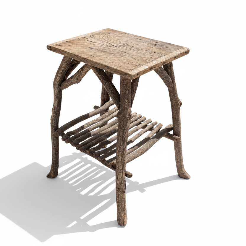 Rustic Twig Side Table with Shelf