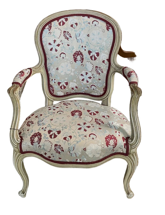 French Louis XV Style Bergère Chair in Floral Upholstery