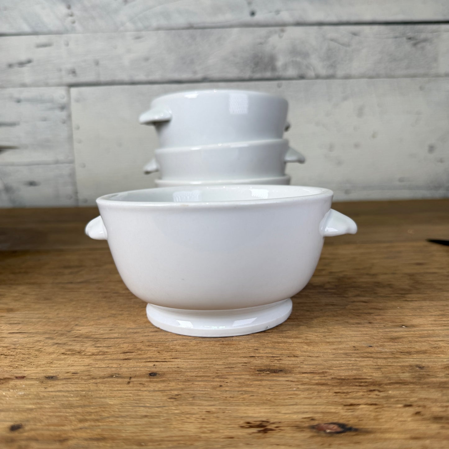 French Pillivuyt Porcelain Double-Handled Soup Bowl