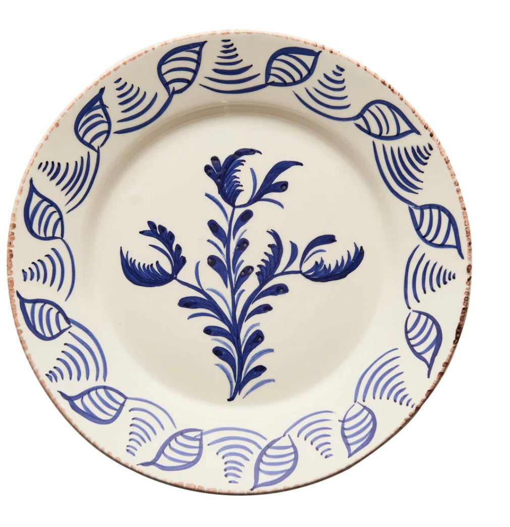 Casa Nuno Blue and White Dinner Plate, 3 Flower/Shell