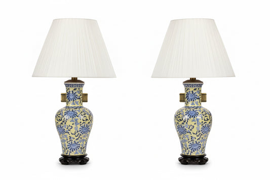 Blue and Yellow Chinoiserie Lamps with New Shades