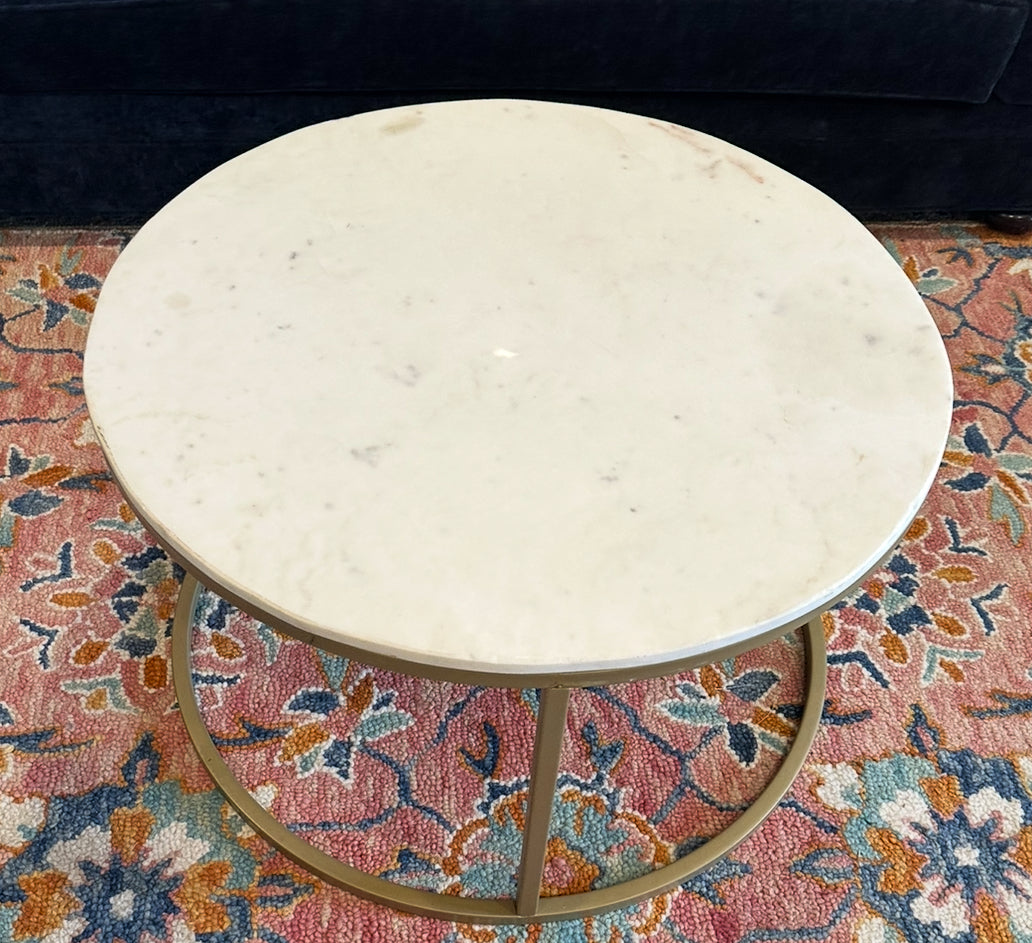 Marble Top Round Coffee Table with Brass Legs