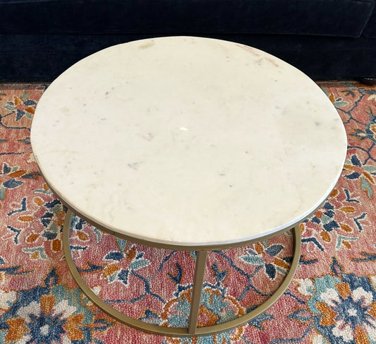 Marble Top Round Coffee Table with Brass Legs
