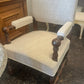 Linen Upholstered Armchair with Turned Wood Frame