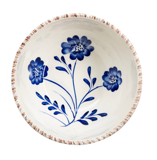Casa Nuno Soup Bowl Blue White 3 Flowers and Vine