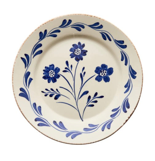Casa Nuno Blue and White Dinner Plate, 3 Flowers/Vines