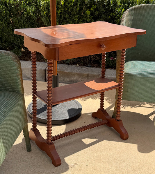 Antique Bobbin-Turned Side Table with Drawer