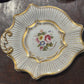 Antique Porecelain Dessert Plate with Gilded Detail and Hand Painted Florals