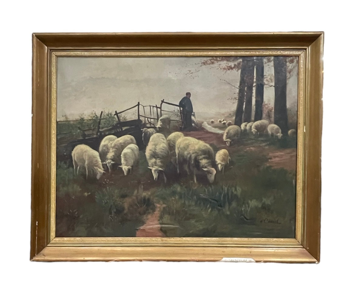 Oil on Canvas - Farmer and his Sheep