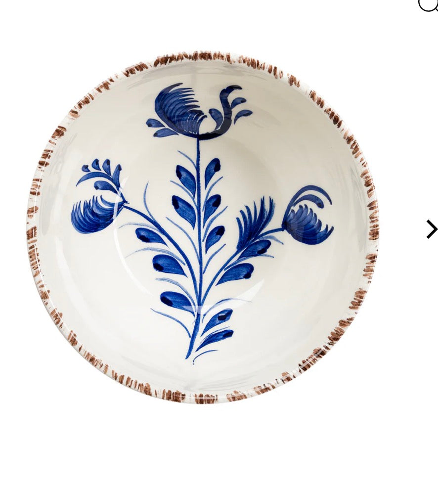 Casa Nuno Soup Bowl Blue White 3 Flowers/Shell