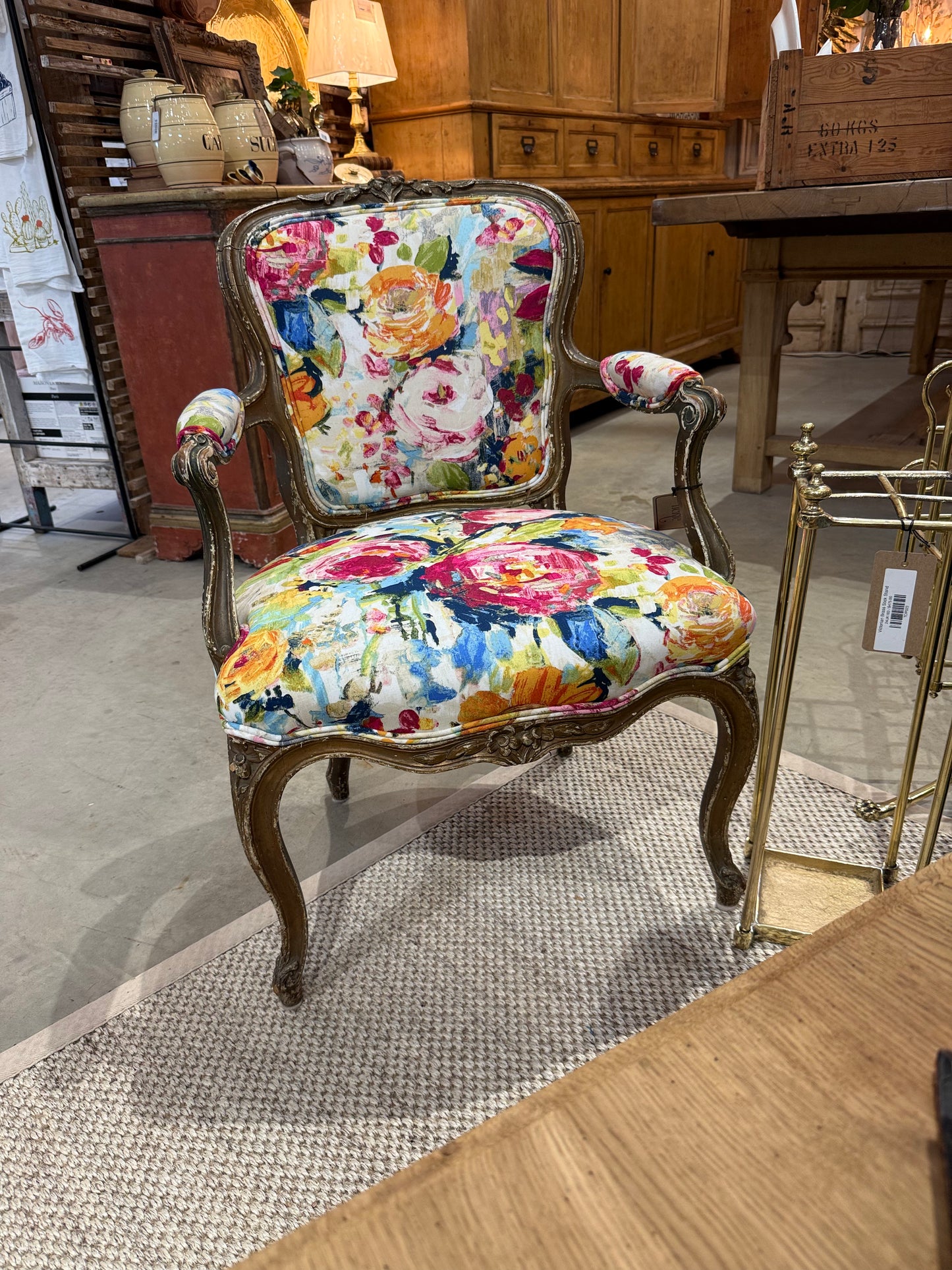 Reupholstered Louis XV Style Walnut Fauteuil Arm Chair