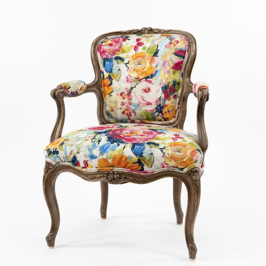 Reupholstered Louis XV Style Walnut Fauteuil Arm Chair