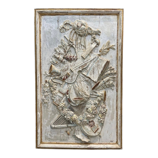 Original Painted Carved Limewood Panel Depicting Musical Instruments