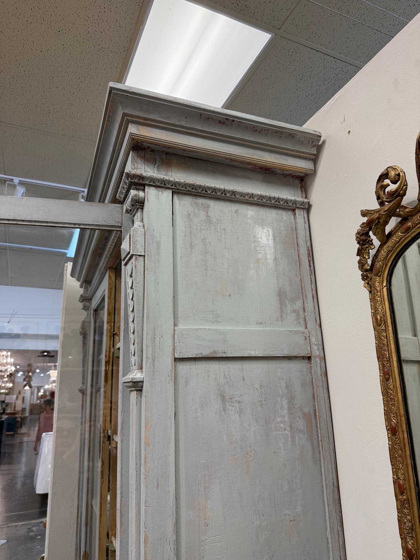 Blue 2 piece French Cabinet with Glass Doors