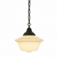 Rare 1930s Schoolhouse “Coolie” or “Stepped Cone” Shade Pendant Lights with Original Forged Iron Chain