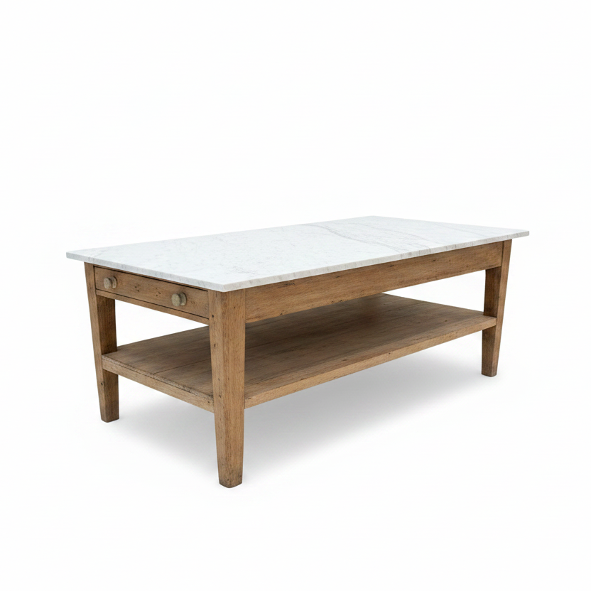 French Style Marble Top Console Table with Two Drawers