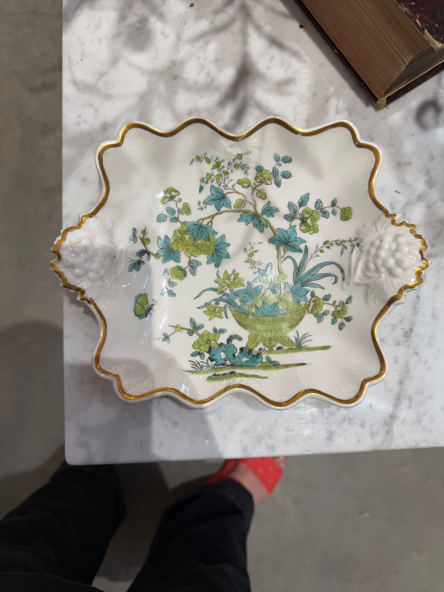 Regency-Era Ridgway Dessert Service – Circa 1820, Hand-Painted Botanical Design, Gilt Accents