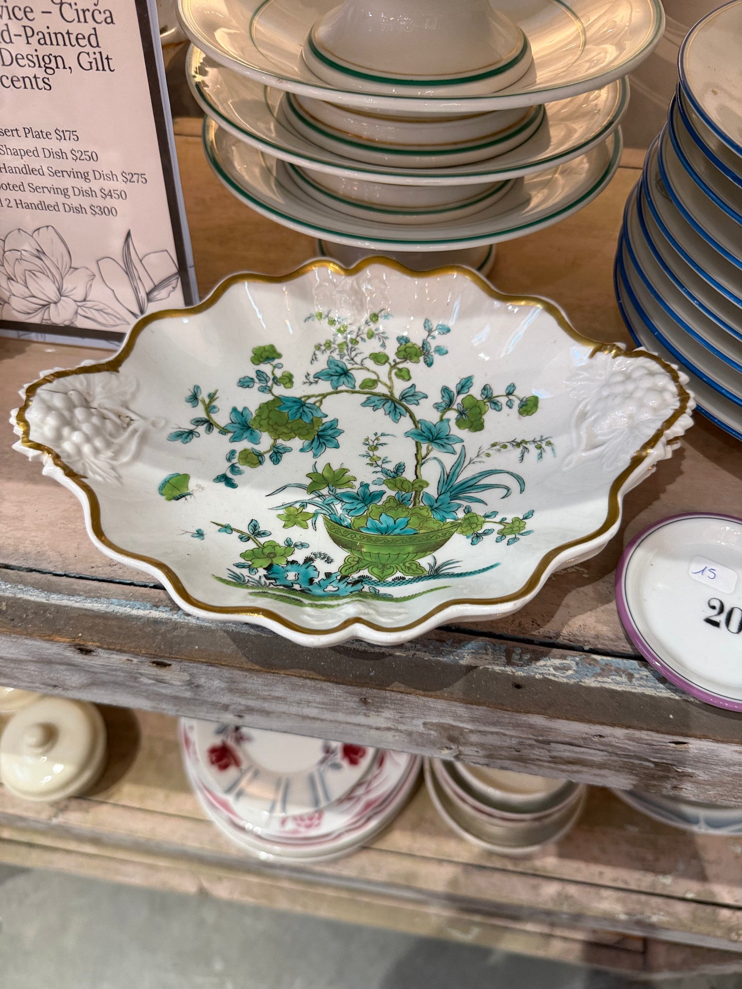 Regency-Era Ridgway Dessert Service – Circa 1820, Hand-Painted Botanical Design, Gilt Accents