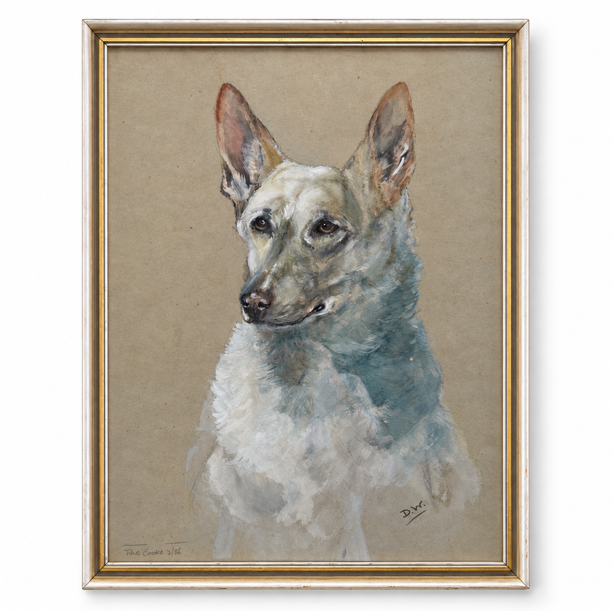 Pastel Drawing of White Dog Circa 1900