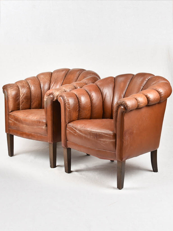 PAIR OF 1940S FRENCH LEATHER CLUB CHAIRS