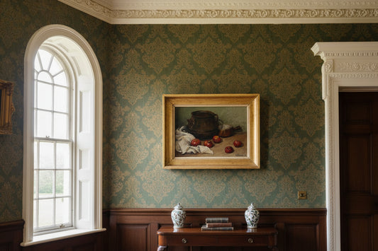 Still Life Painting of Pot and Pomegranates