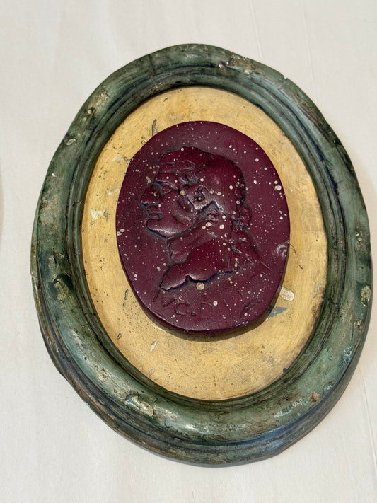 Large Plaster Intaglio with Burgundy Center and Green Frame