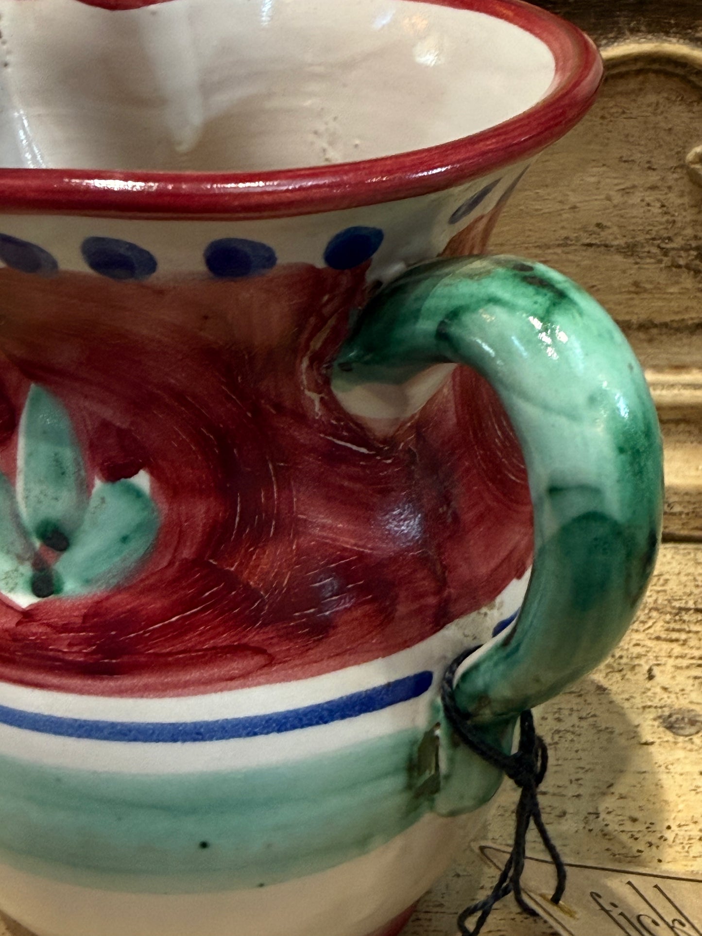 Hand Painted Vietri Jug Red, Green and Cobalt Folk Motif