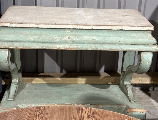 Green and Cream Antique Tuscan Console Table with Scrolled Legs